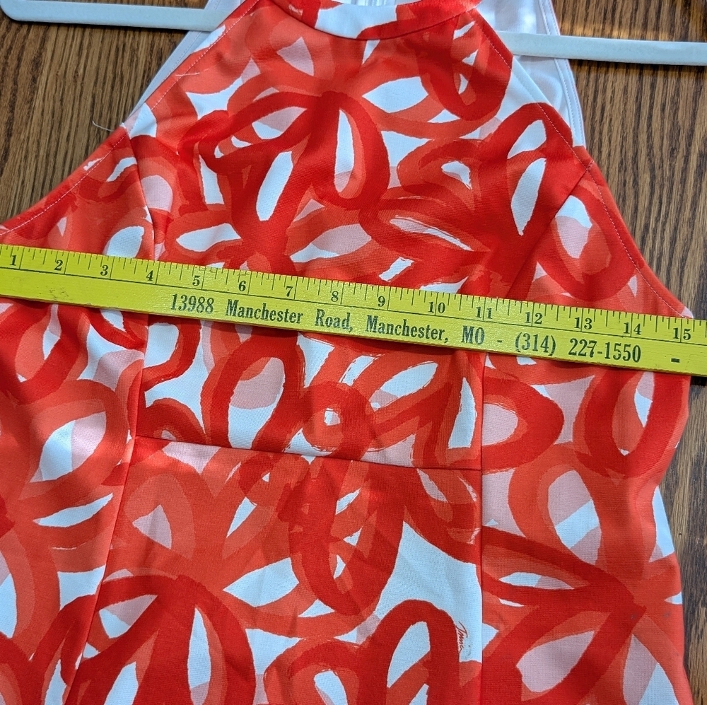 Trina Turk Sleeveless Shift Dress – Size 8 – Vibrant Red/Coral Floral Loop Print - Picture 4 of 11